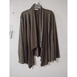 CJ Banks draped open-front cardigan Green Soldier Waterfall Front 20w